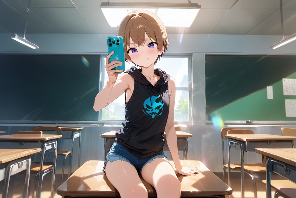 Young "Generation Z" take selfies in classroom after school