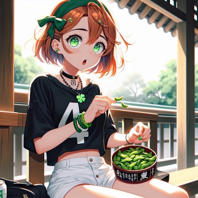 枝豆を食べる少女