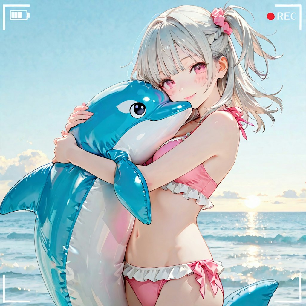 いるか浮き輪で遊ぶよー