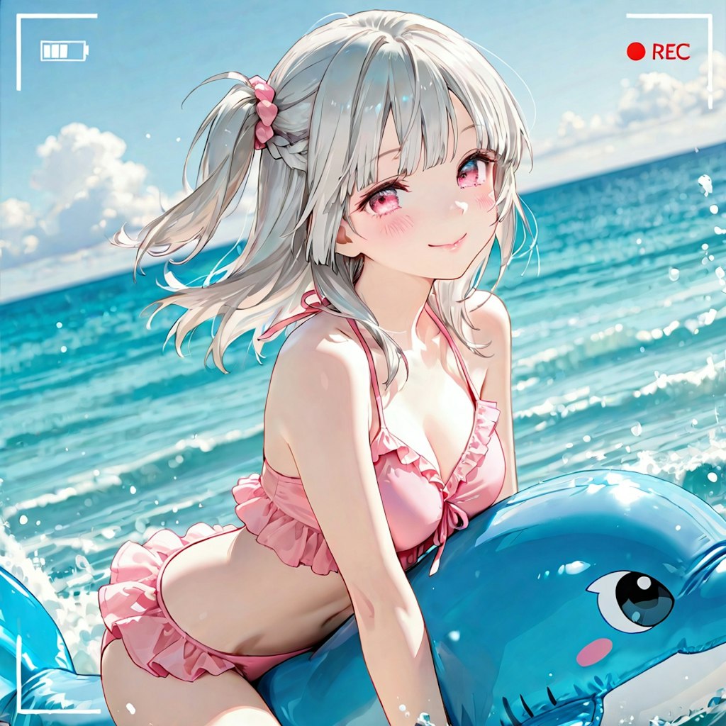 いるか浮き輪で遊ぶよー