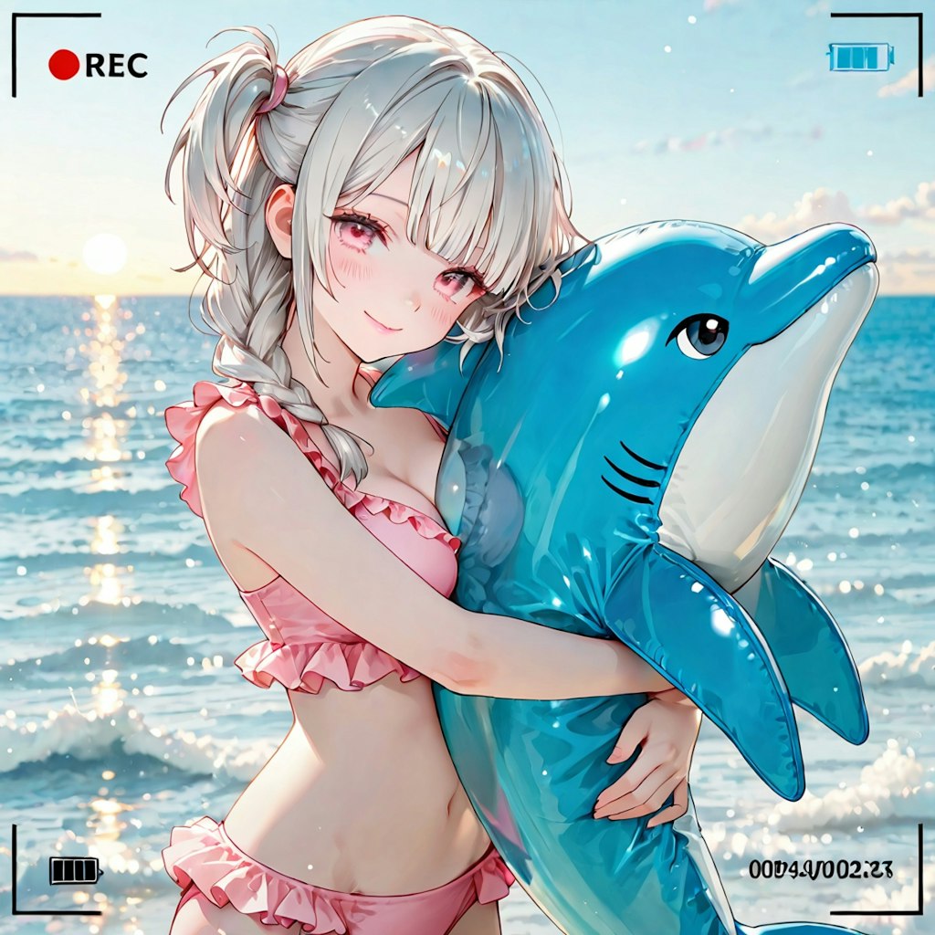 いるか浮き輪で遊ぶよー