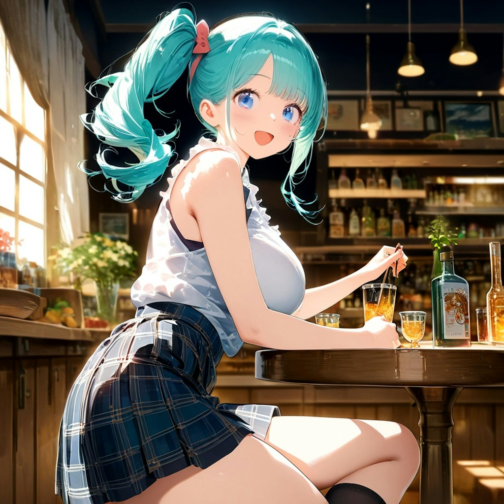 青髪の少女と喫茶店