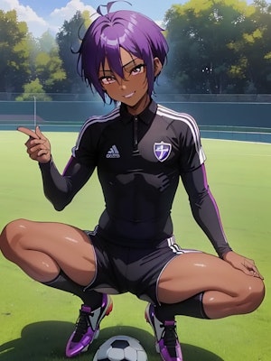 褐色のサッカー少年　【紫】