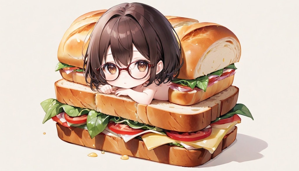 眼鏡女子 楓のサンドイッチ