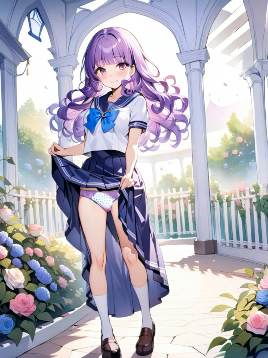 庭園で紫髪ちゃん
