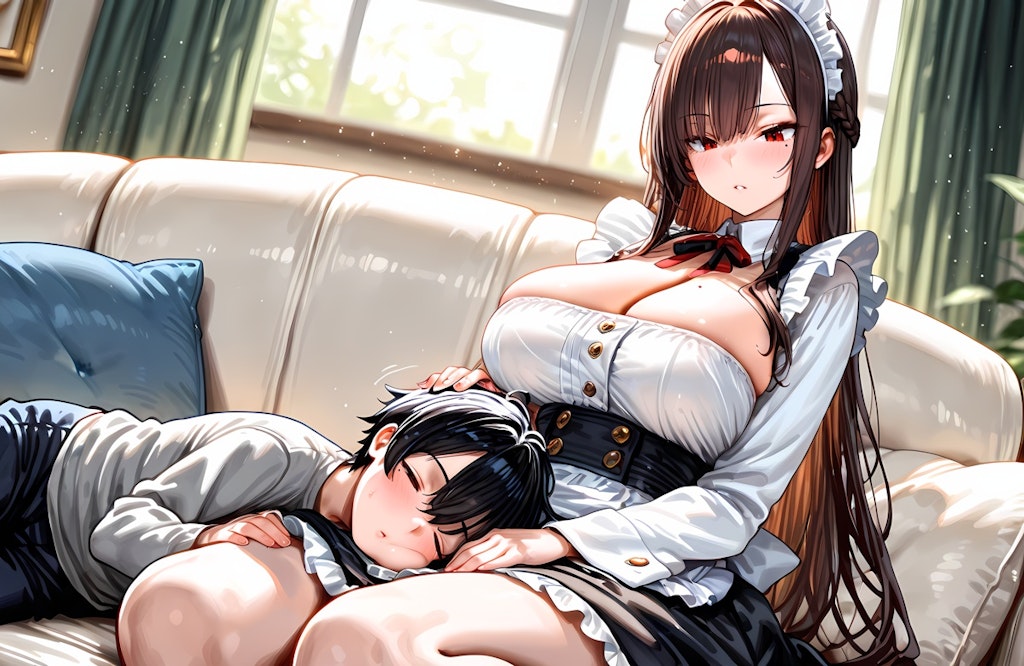 メイドとショタ主人と膝まくら