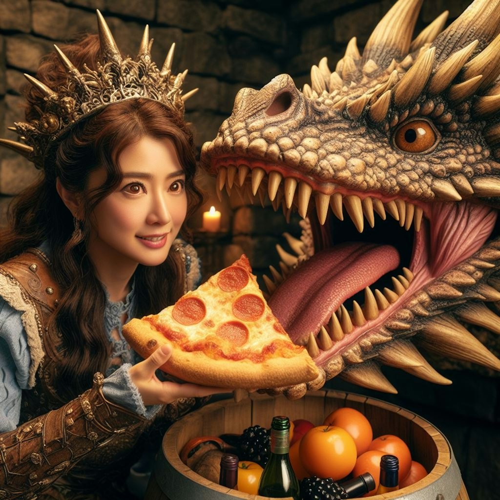 ドラゴンを餌付けする姫騎士