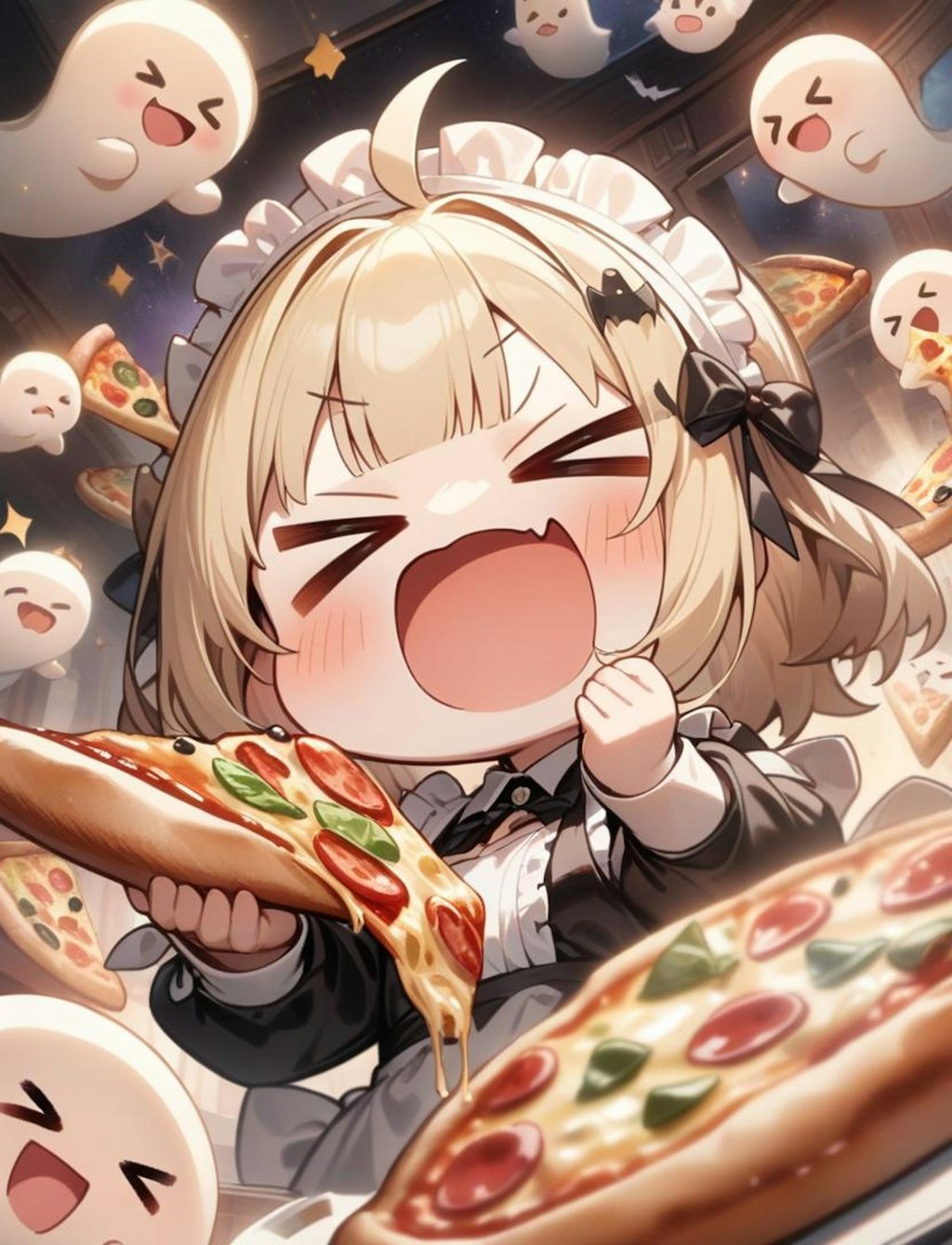 👻🍕ちちぷいハロウィン最終夜！おピッツァ食べるよ！メイドちゃん！🍕👻