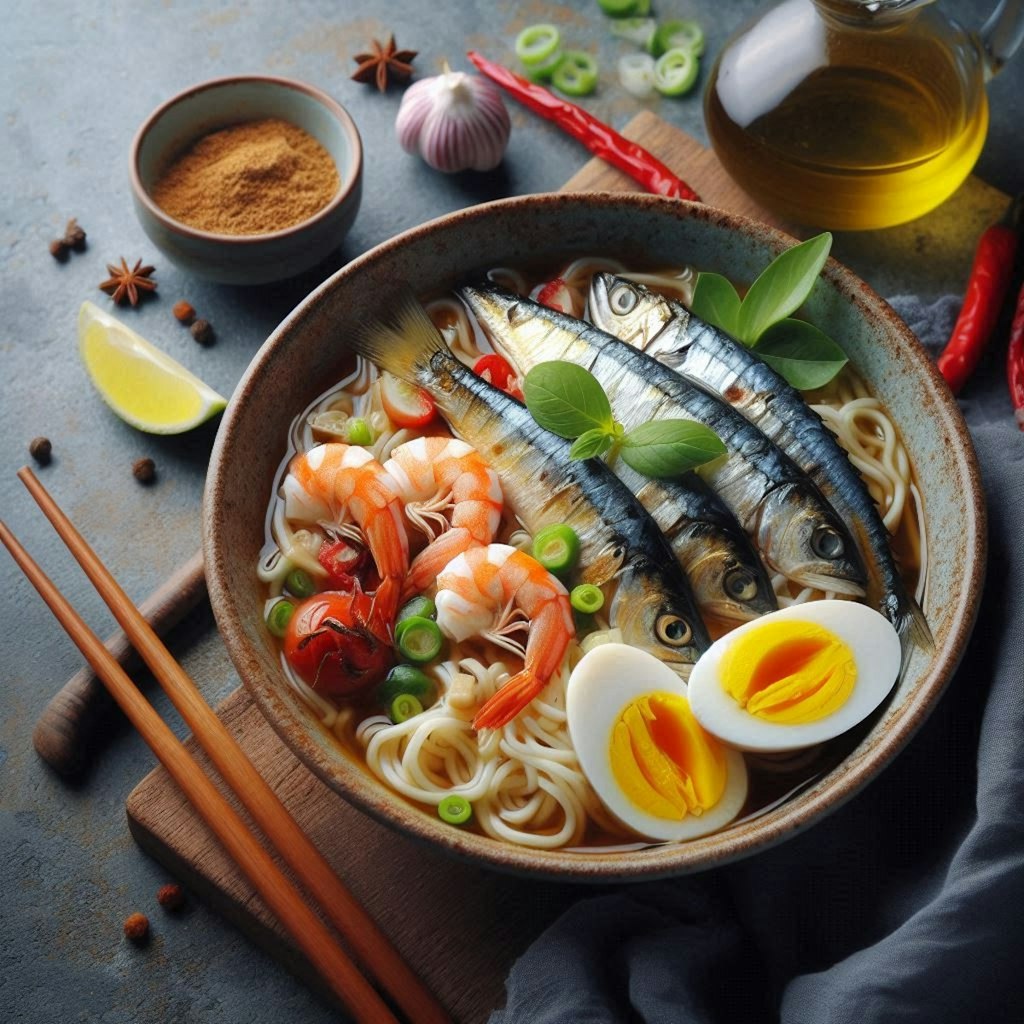 イワシ出汁のseafood noodle