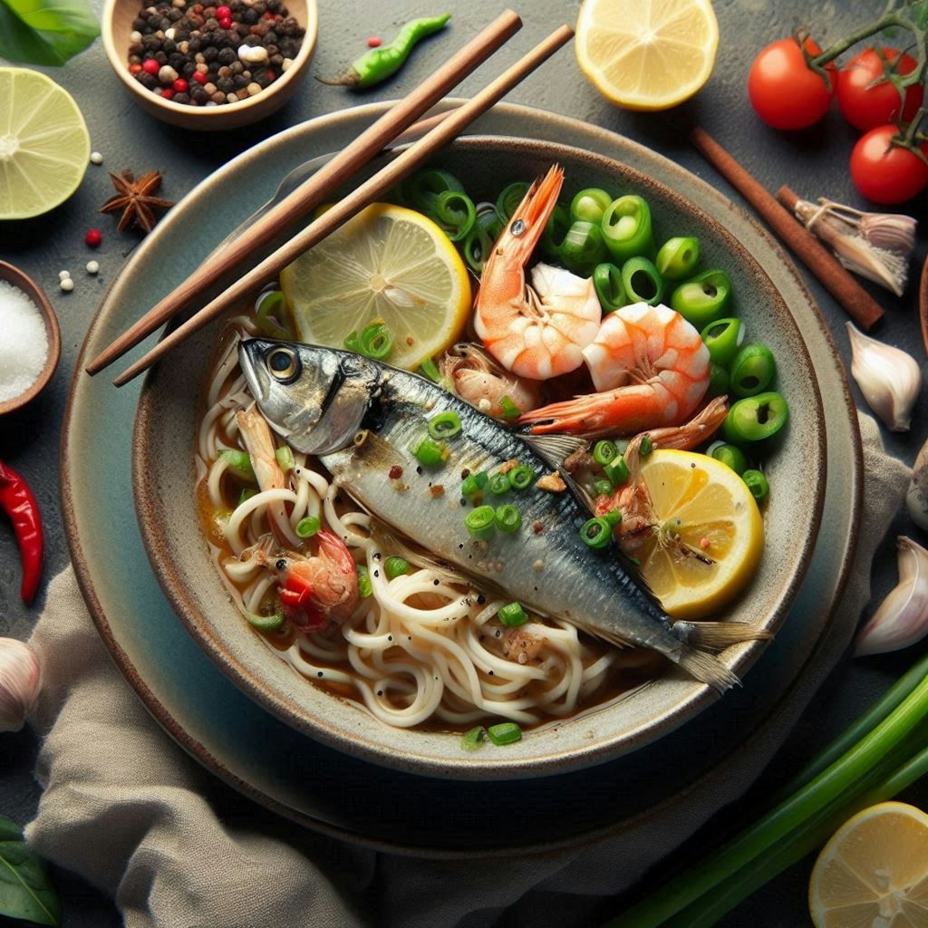 イワシ出汁のseafood noodle