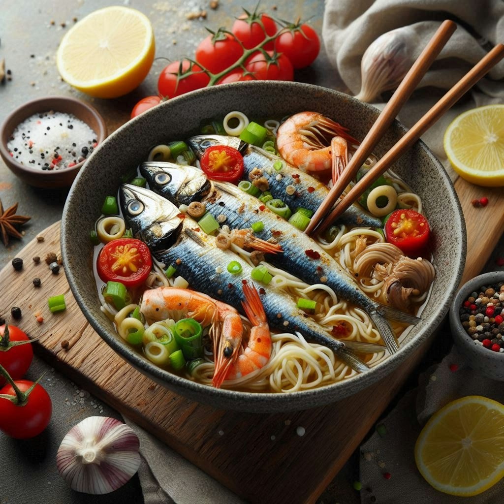 イワシ出汁のseafood noodle