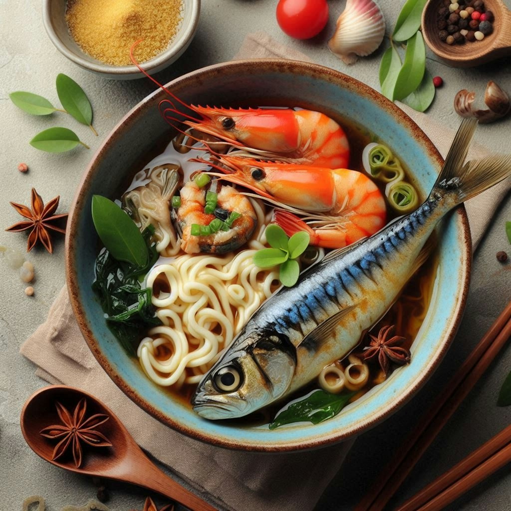 イワシ出汁のseafood noodle