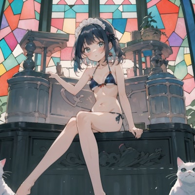 猫と少女の夏(stained glass) : 2023.08.02