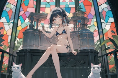 猫と少女の夏(stained glass) : 2023.08.02
