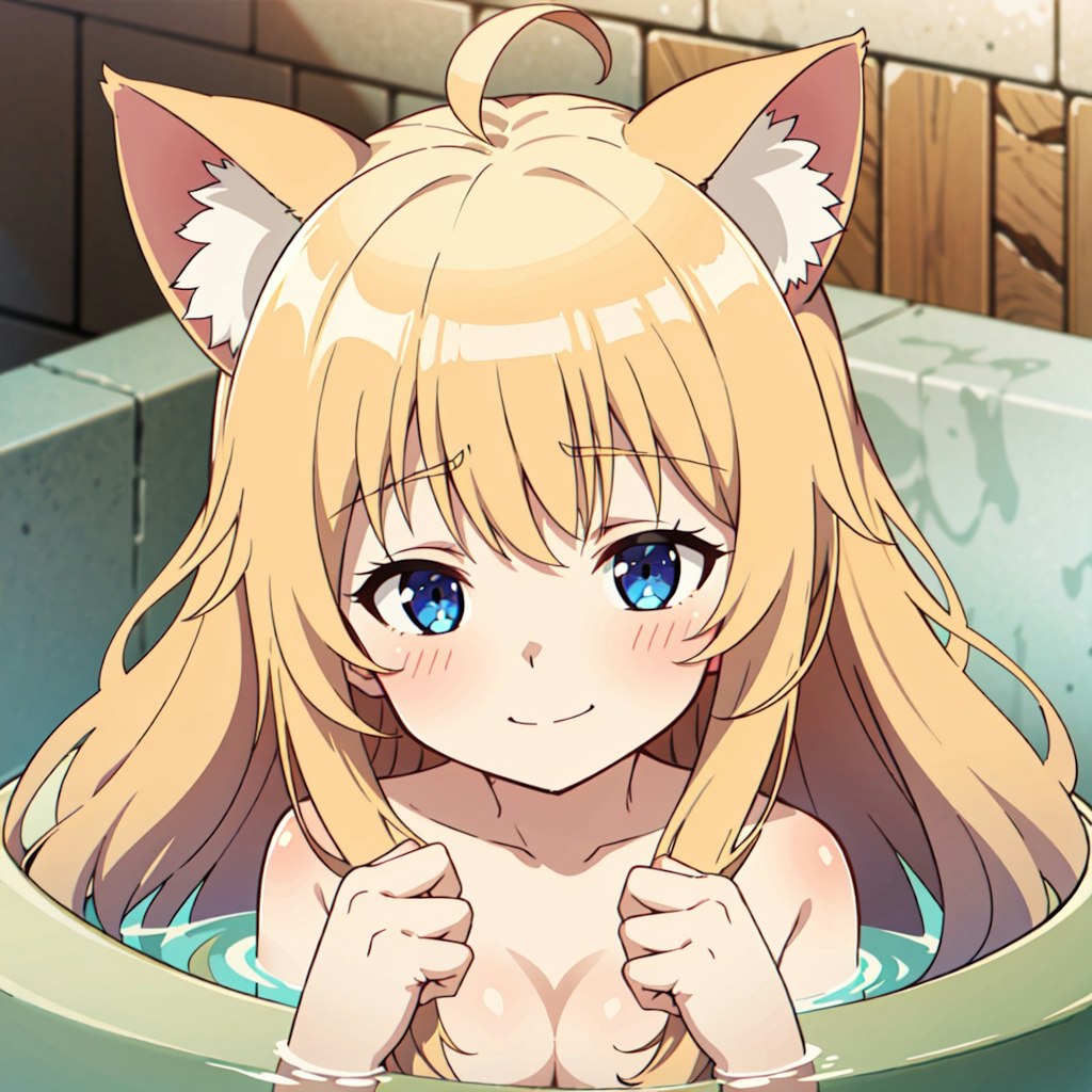 入浴中の猫耳娘。