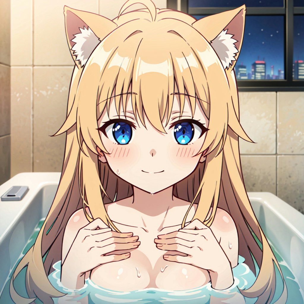 入浴中の猫耳娘。