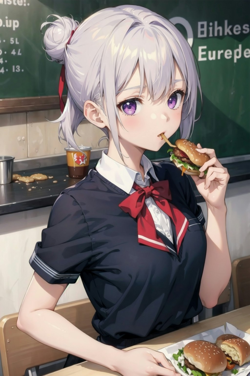 （２６１HQ）ハンバーガーを食べる銀髪ちゃん