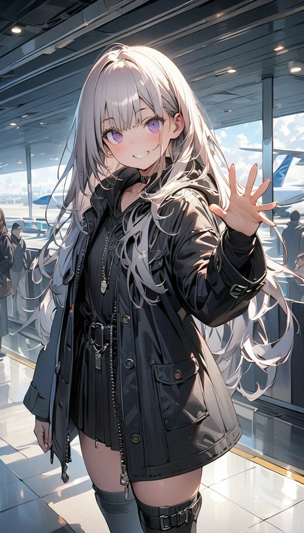 飛行機を待つ女の子 A girl waiting for a plane