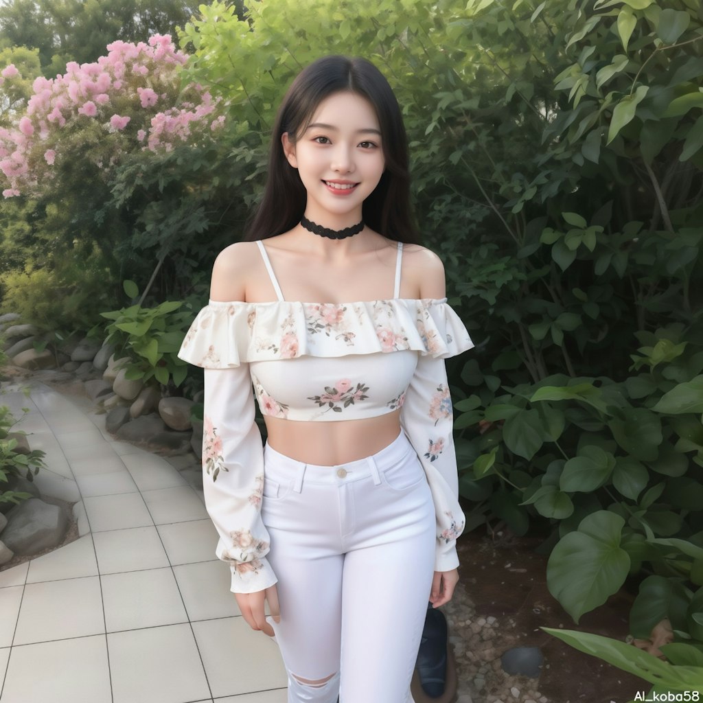 Vol48_Floral off-shoulder top