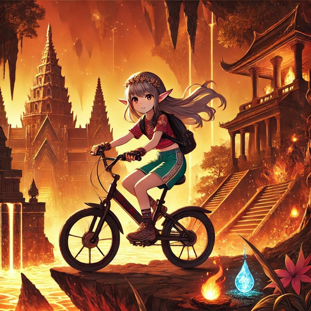 自転車に乗るエルフ少女