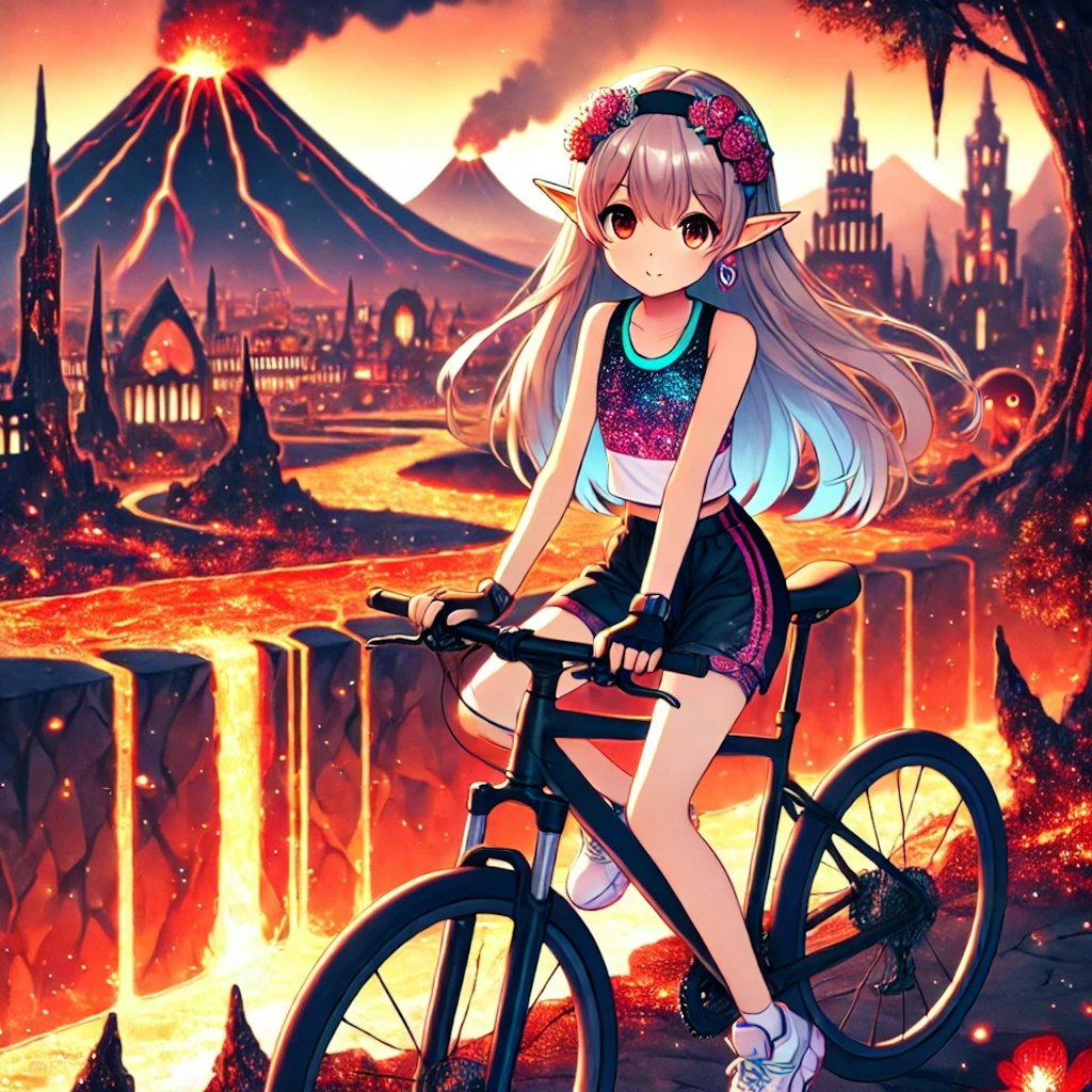 自転車に乗るエルフ少女