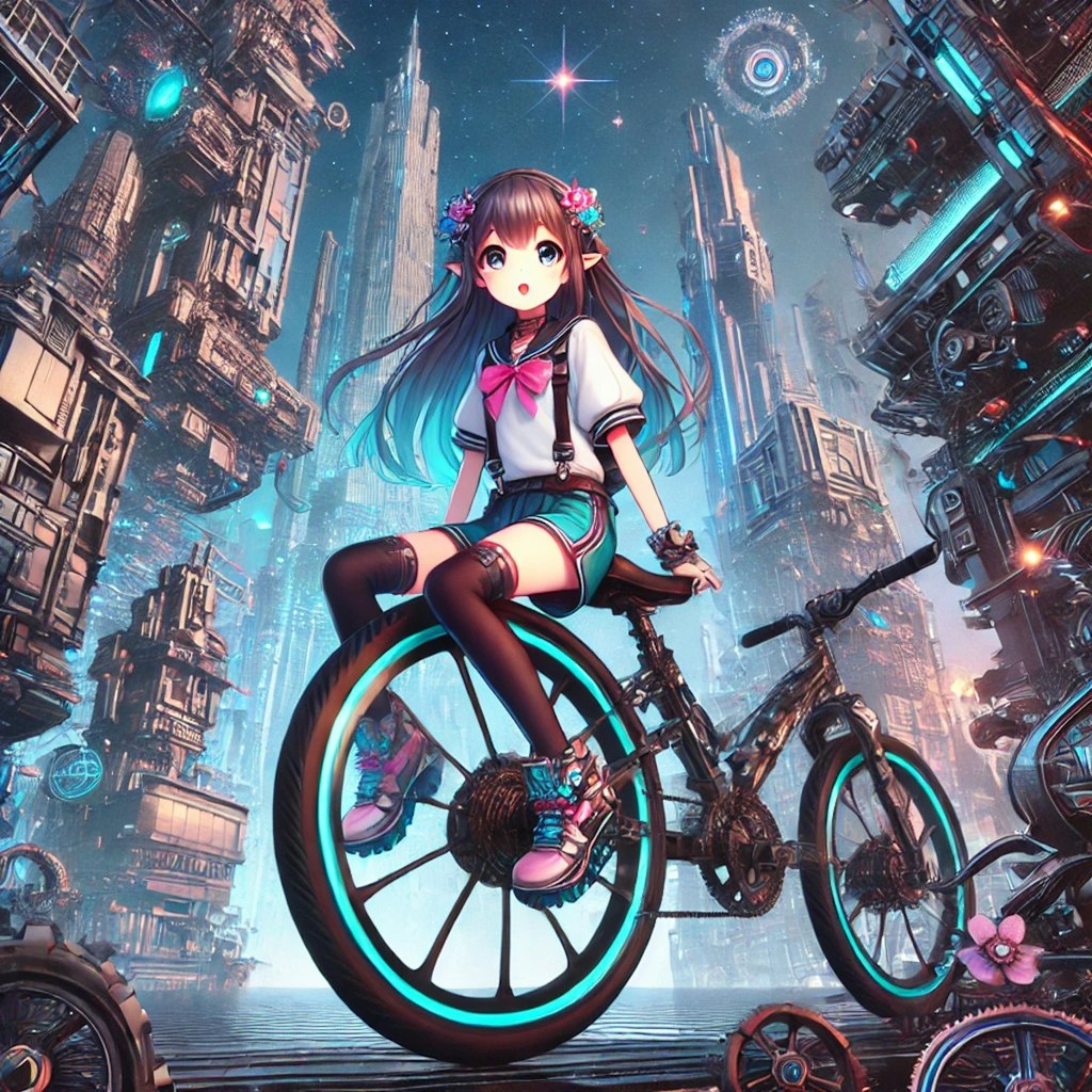 自転車に乗るエルフ少女