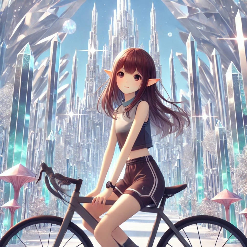 自転車に乗るエルフ少女