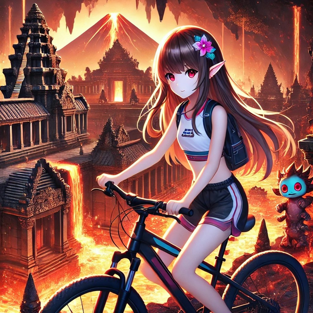 自転車に乗るエルフ少女