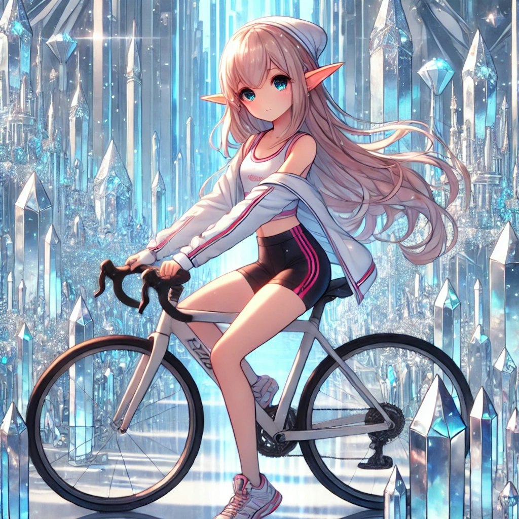 自転車に乗るエルフ少女