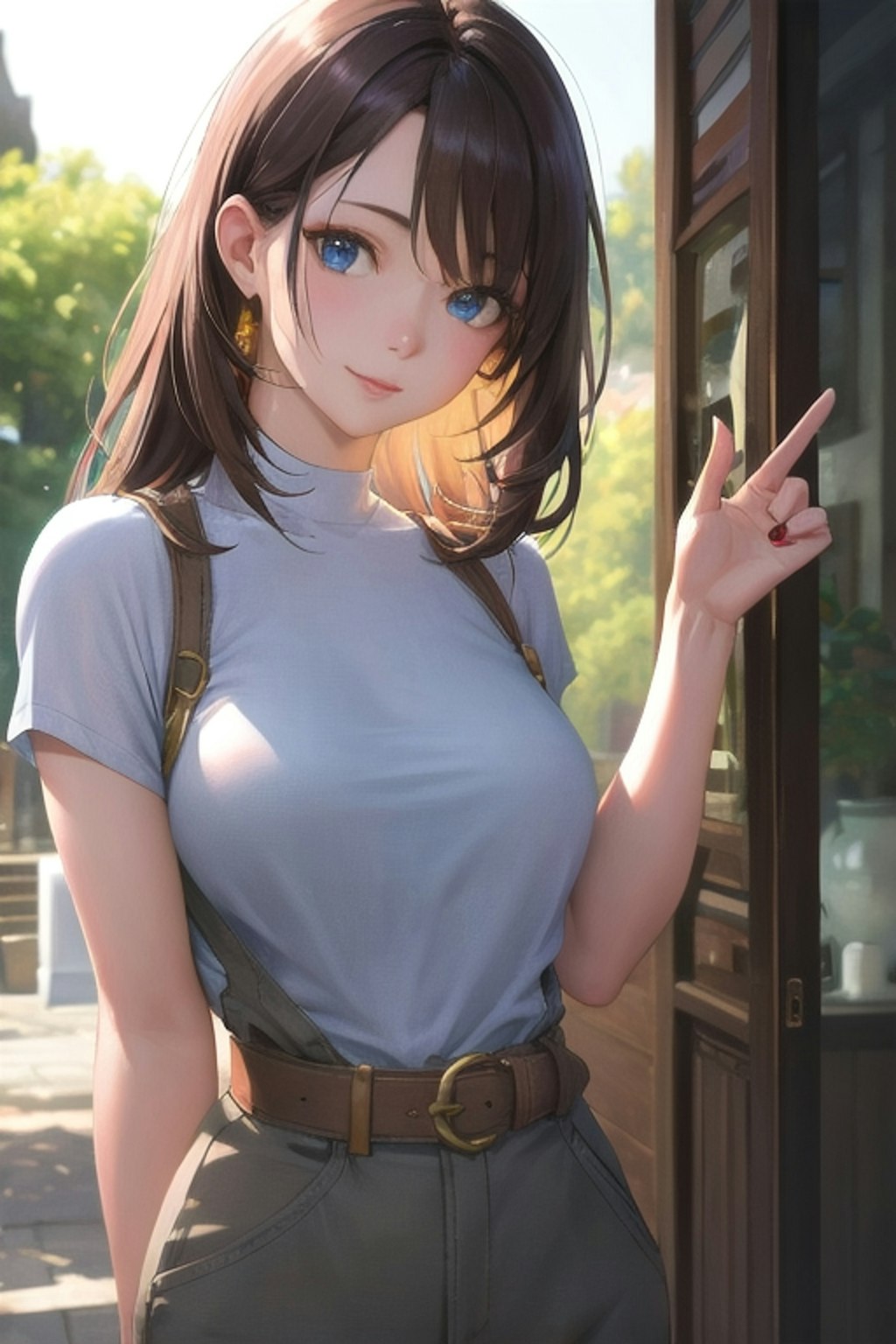 グレーTシャツの彼女