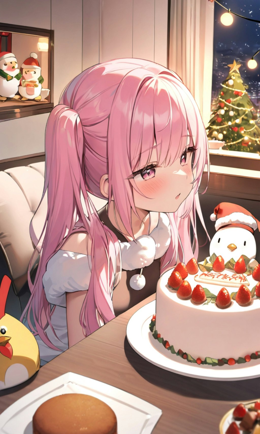 クリスマスケーキと女の子と