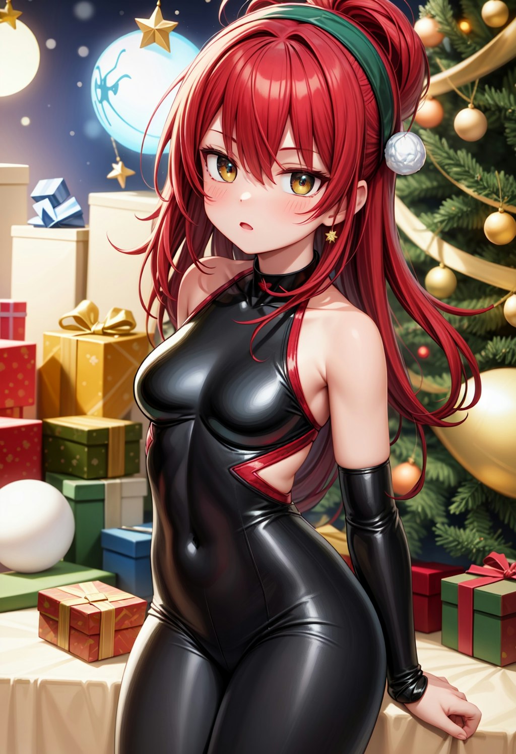 クリスマスをボディースーツ姿で過ごす女の子