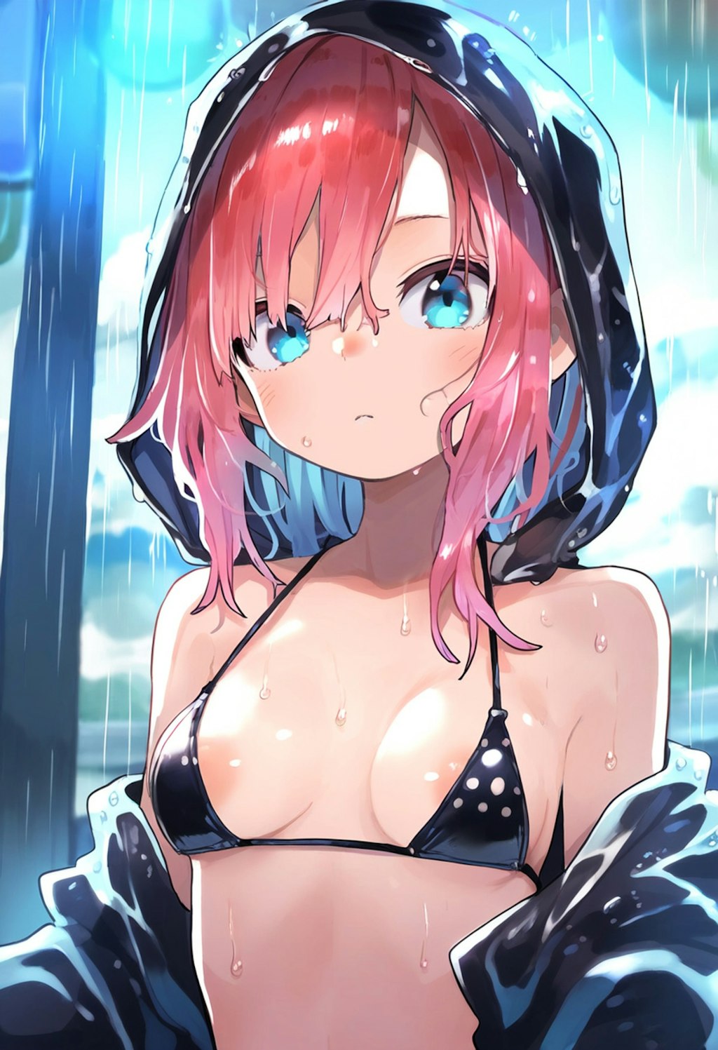 雨と水着