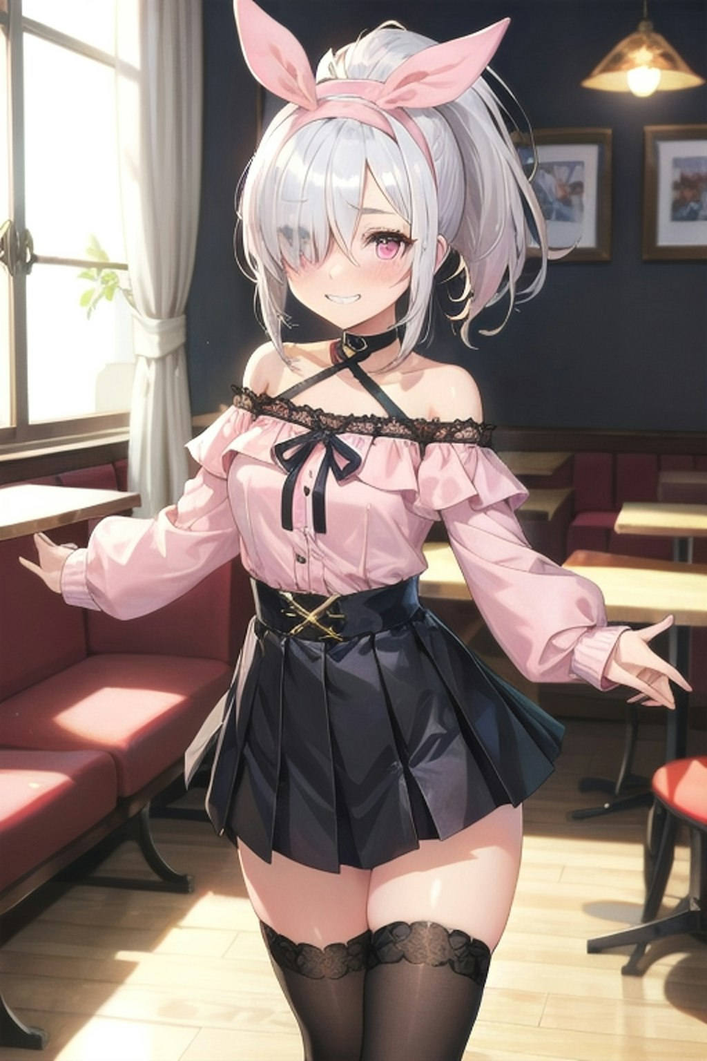 見て見て！このカフェの制服、かわいいでしょ？