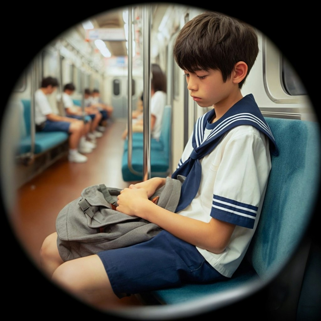 電車でおねむなセーラー服少年