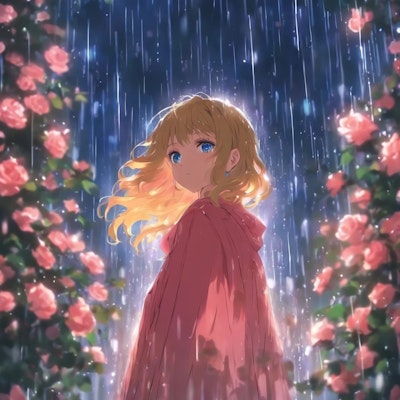 雨の薔薇園