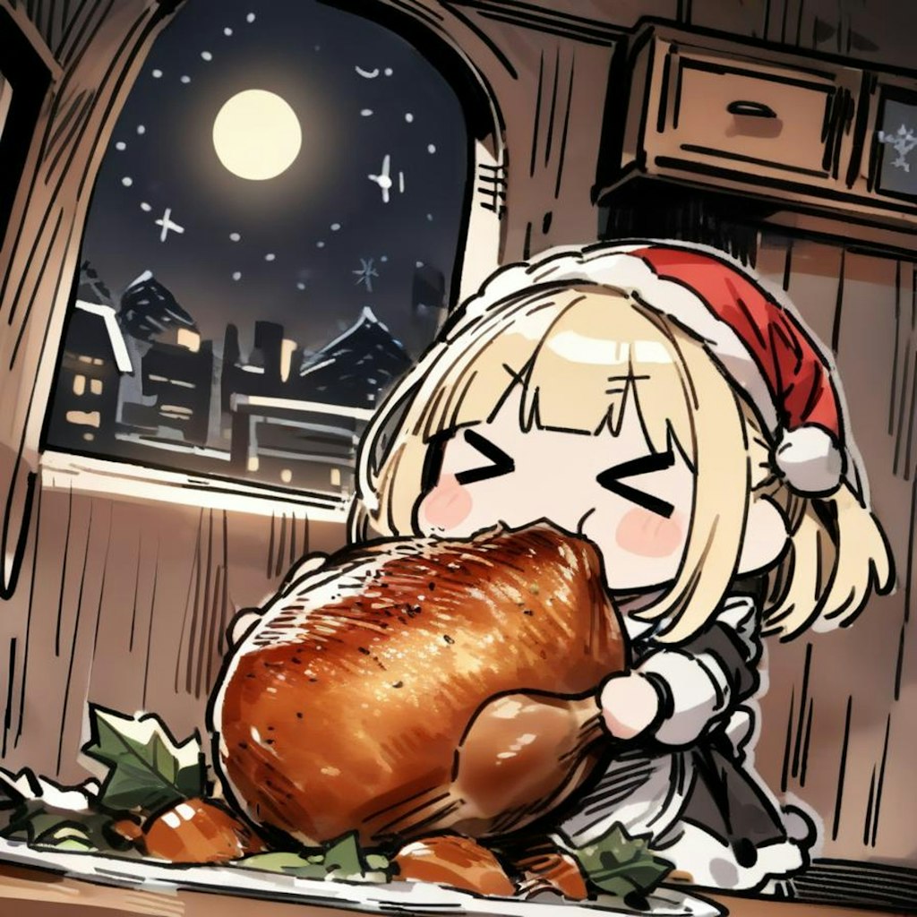 🎄クリスマスディナーに備えてクリスマスディナーで予行演習しちゃう系メイドちゃん🎄