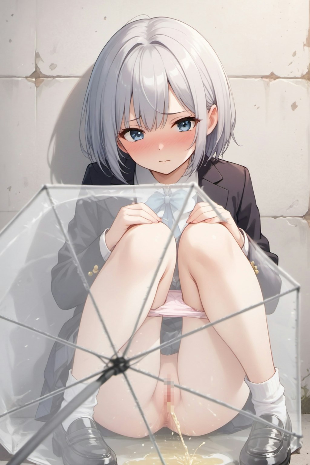 傘に隠れて