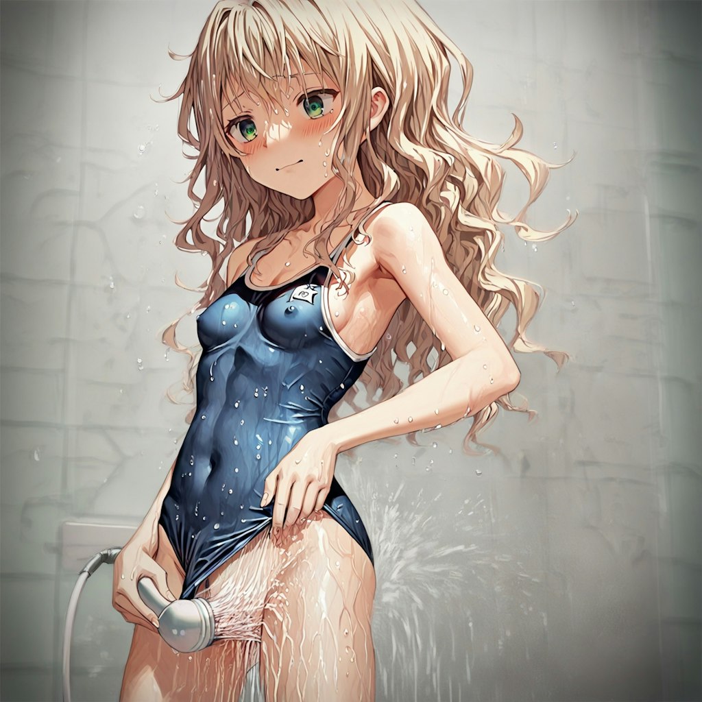 スク水でシャワーオナ