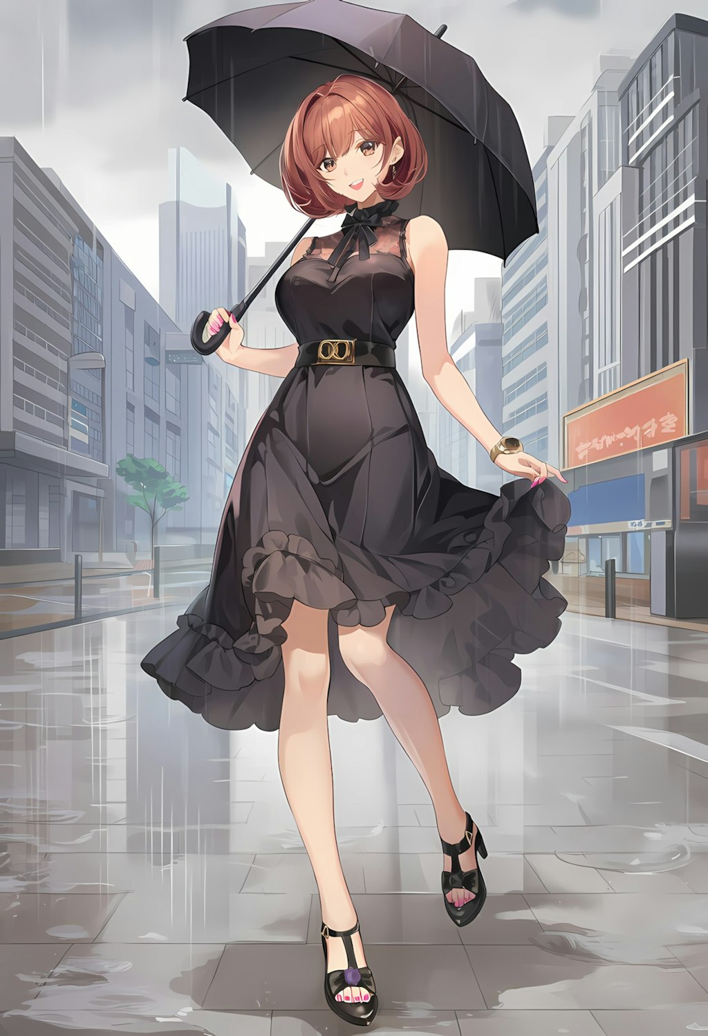 ノノカちゃんの雨の日通勤：Oggi風ブラックワンピ