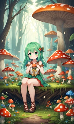 キノコの森に住んでいる少女