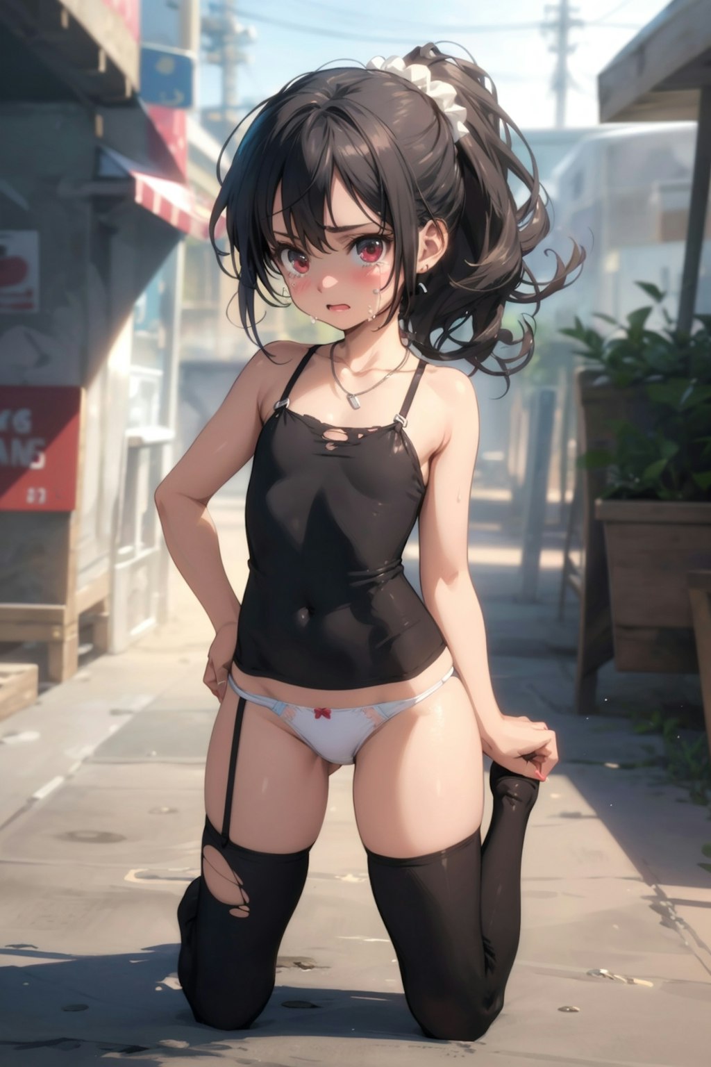 泣いてる貧乳少女