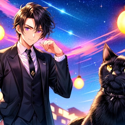 黒猫と黒髪短髪男性★(3枚)