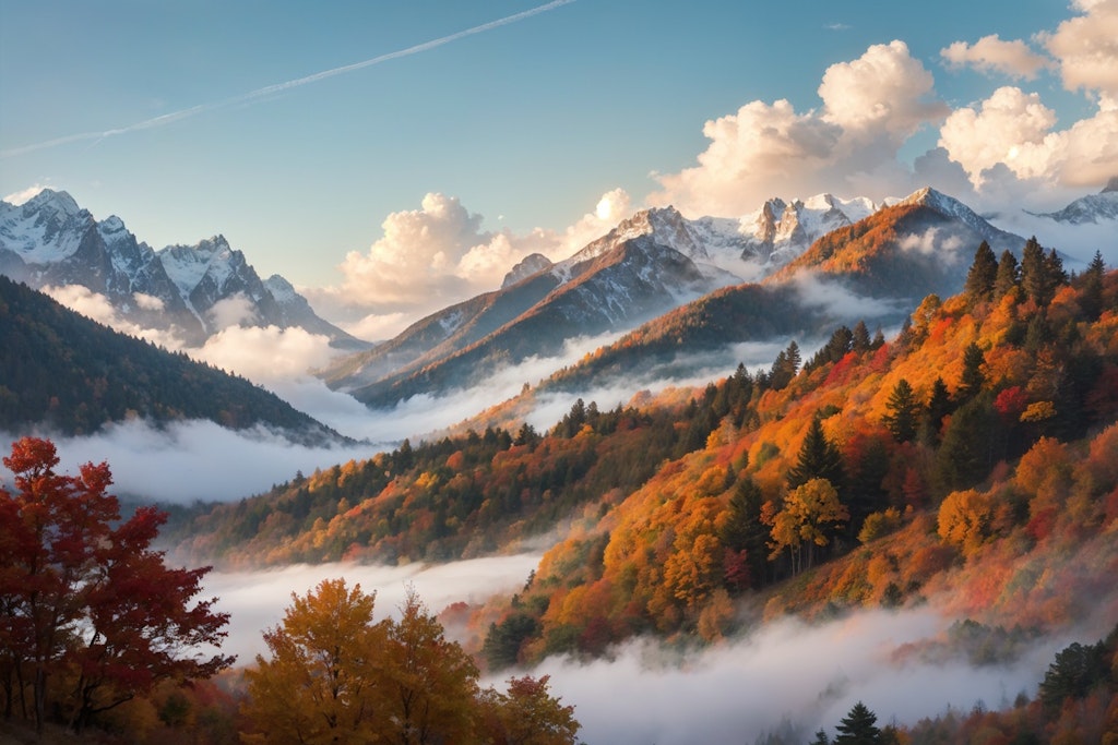 紅葉と雲海