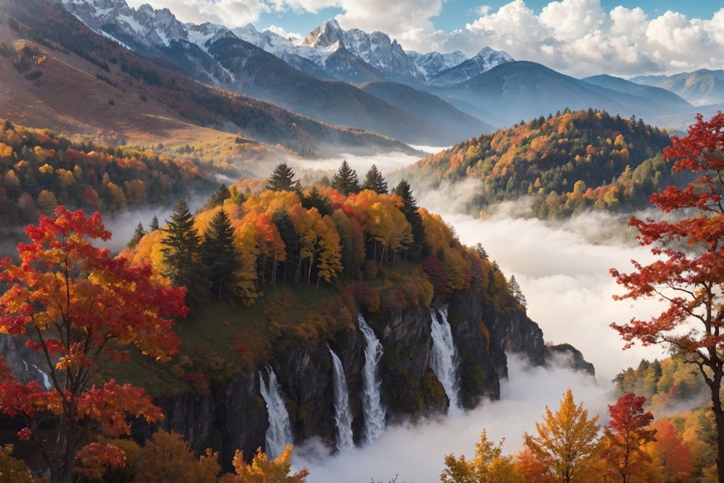 紅葉と雲海