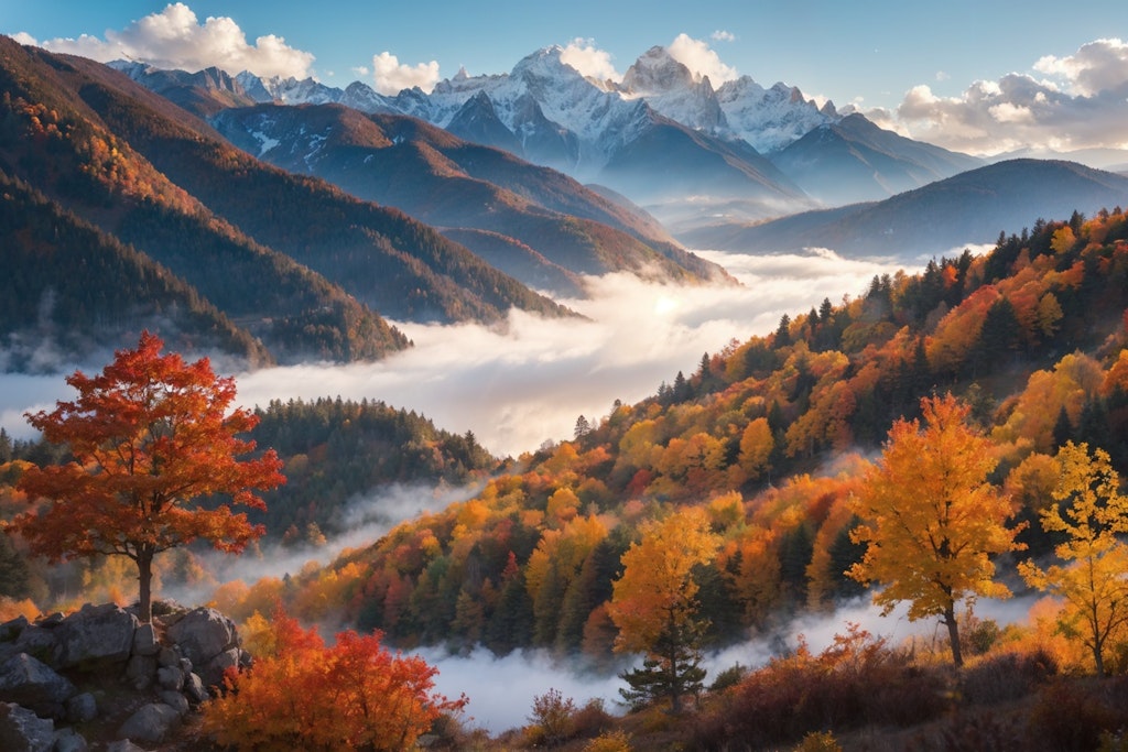 紅葉と雲海