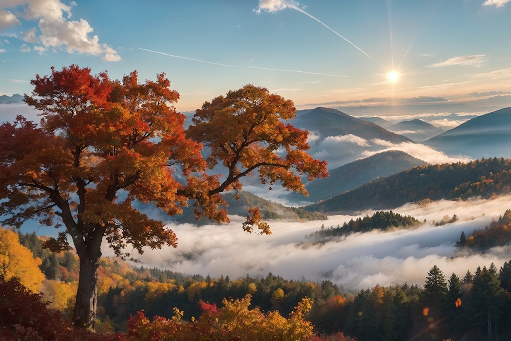 紅葉と雲海