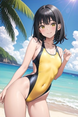 黒黄色の競泳水着風の水着を着た女の子