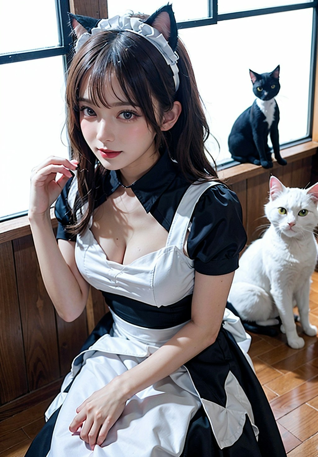 猫耳メイドと猫