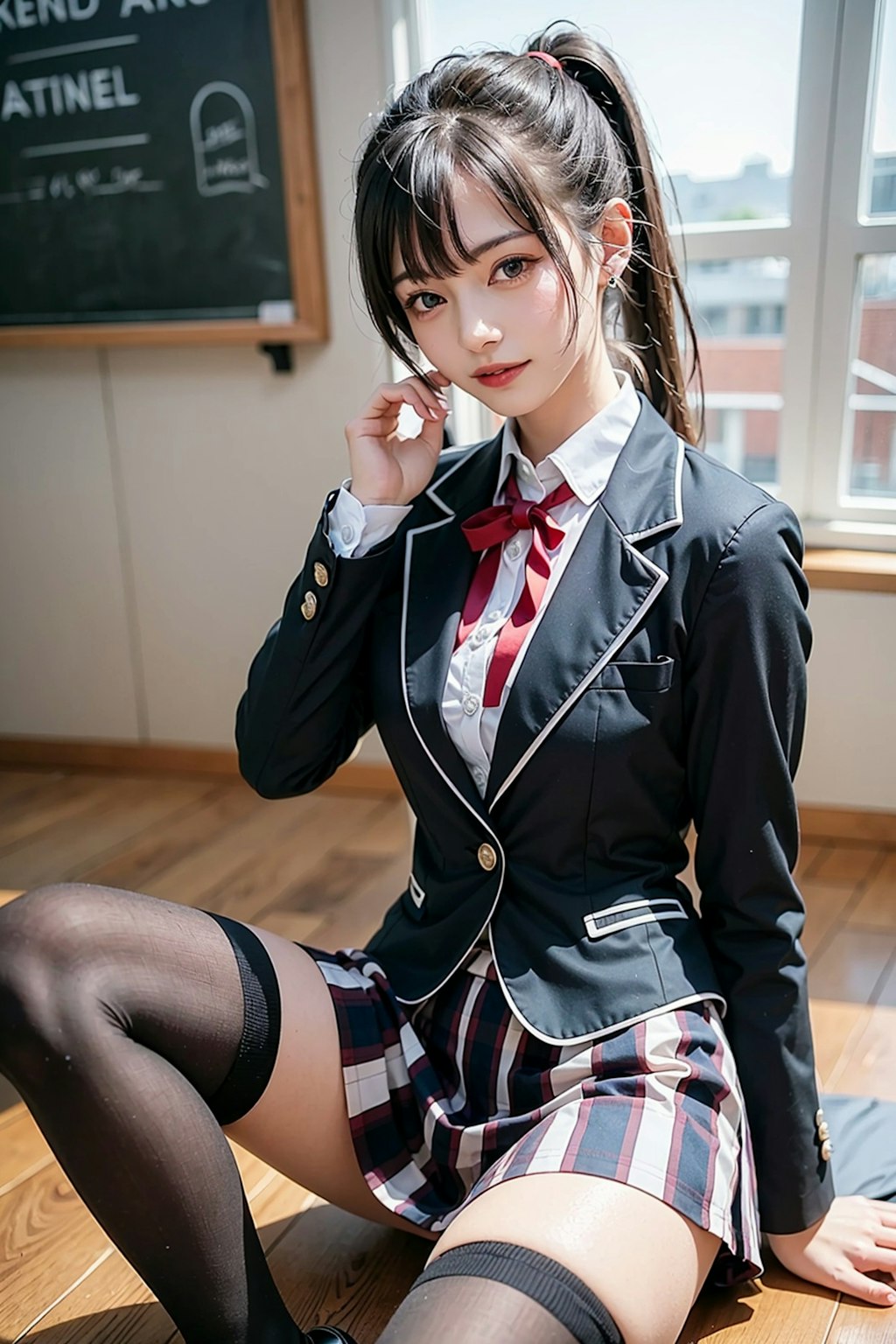 健全　ポニテ１　制服